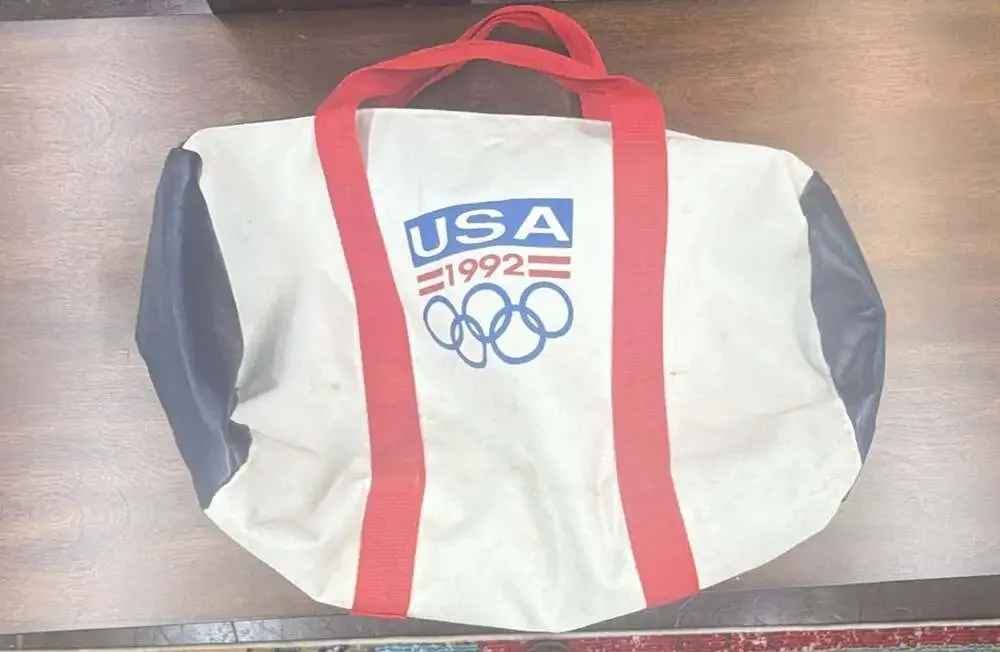 Vintage USA 1992 Olympics Canvas Duffel Bag Red Blue